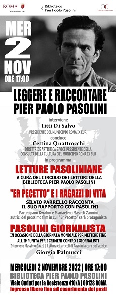 LEGGERE E RACCONTARE PASOLINI - Un incontro culturale in memoria del grande intellettuale del Novecento