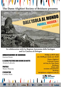 VISIONI SARDE NEL MONDO - A Brisbane il 17 ottobre nell'ambito della Settimana della Lingua Italiana nel Mondo