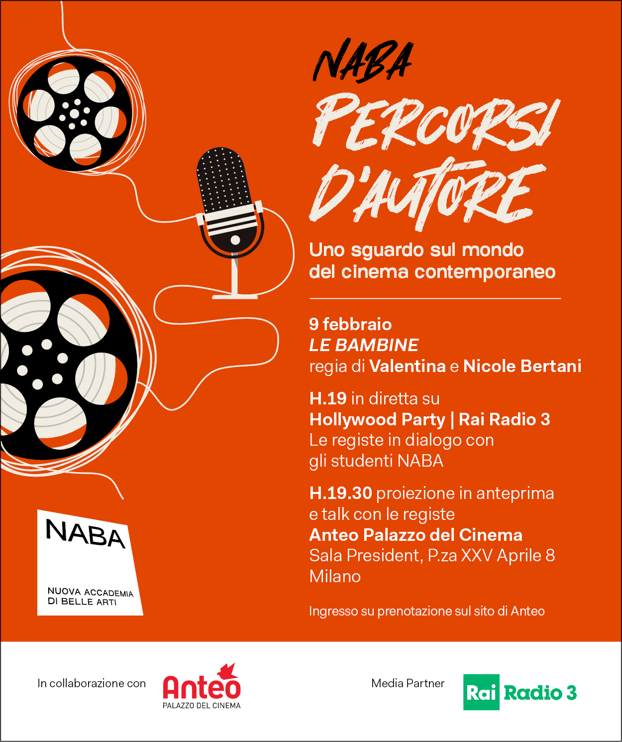 NABA - PERCORSI D'AUTORE 3 - Il 9 febbraio appuntamento con le sorelle Bertani con il film 